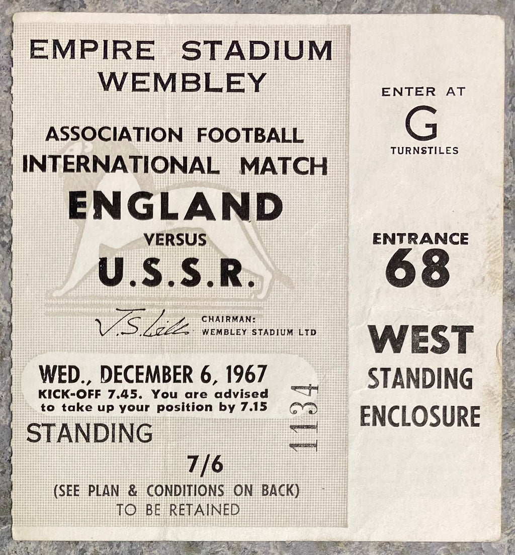 1967 ORIGINAL INTERNATIONAL TICKET ENGLAND V SOVIET UNION