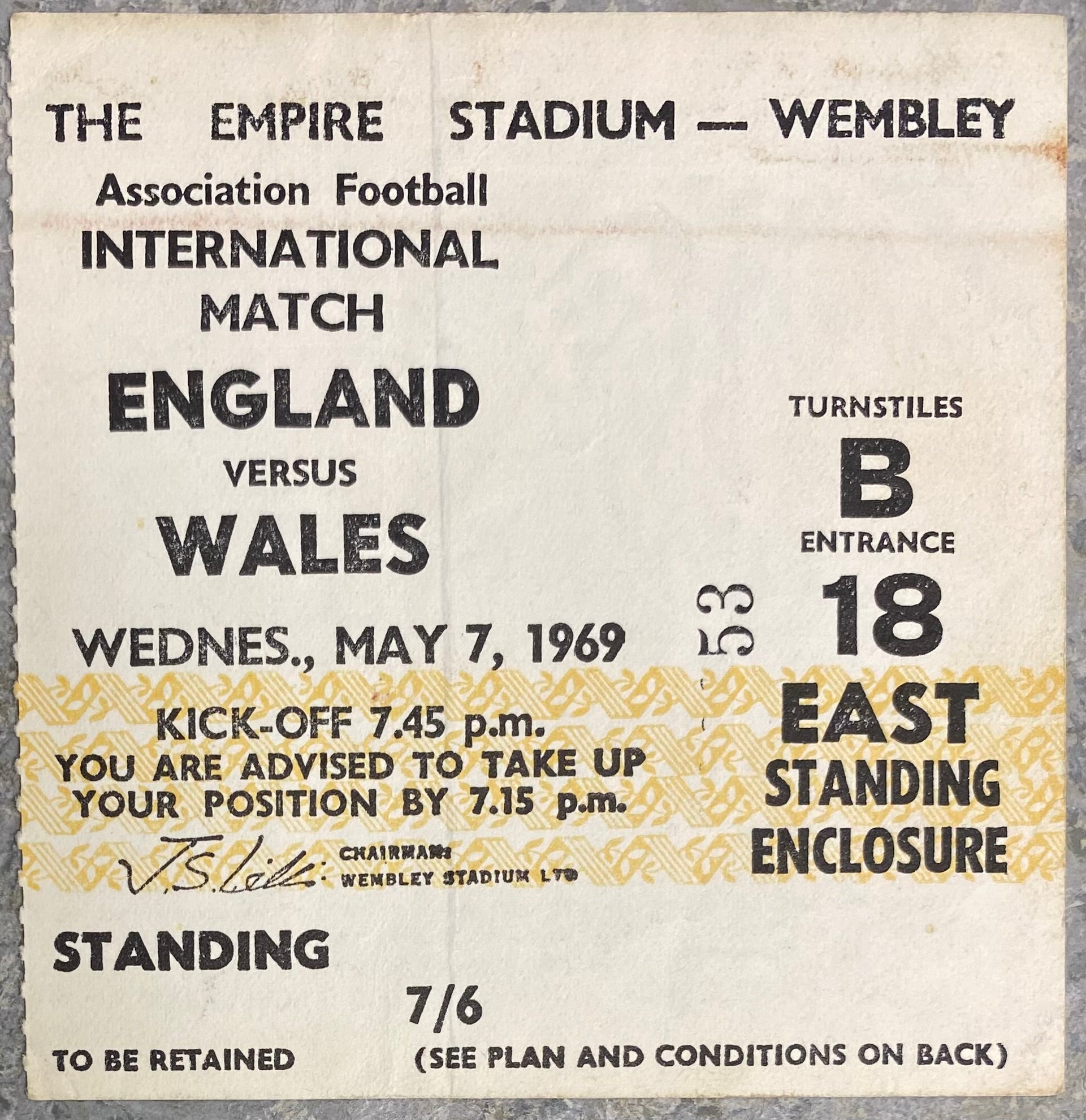 1969 ORIGINAL BRITISH HOME CHAMPIONSHIPS TICKET ENGLAND V WALES