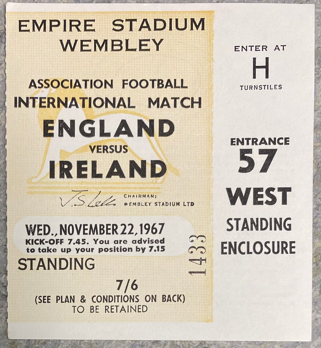 1967 ORIGINAL INTERNATIONAL TICKET ENGLAND V IRELAND