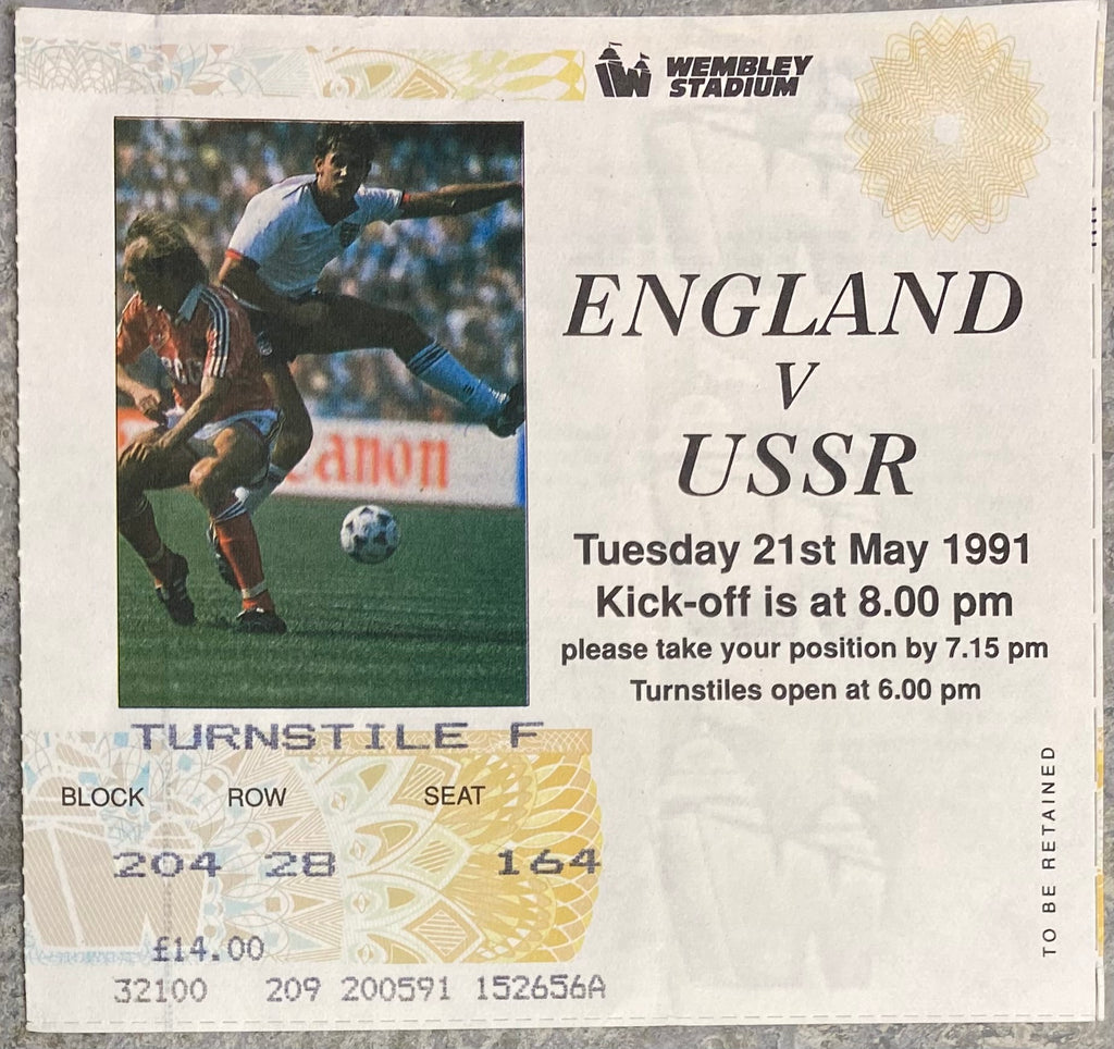 1991 ORIGINAL INTERNATIONAL TICKET ENGLAND V SOVIET UNION