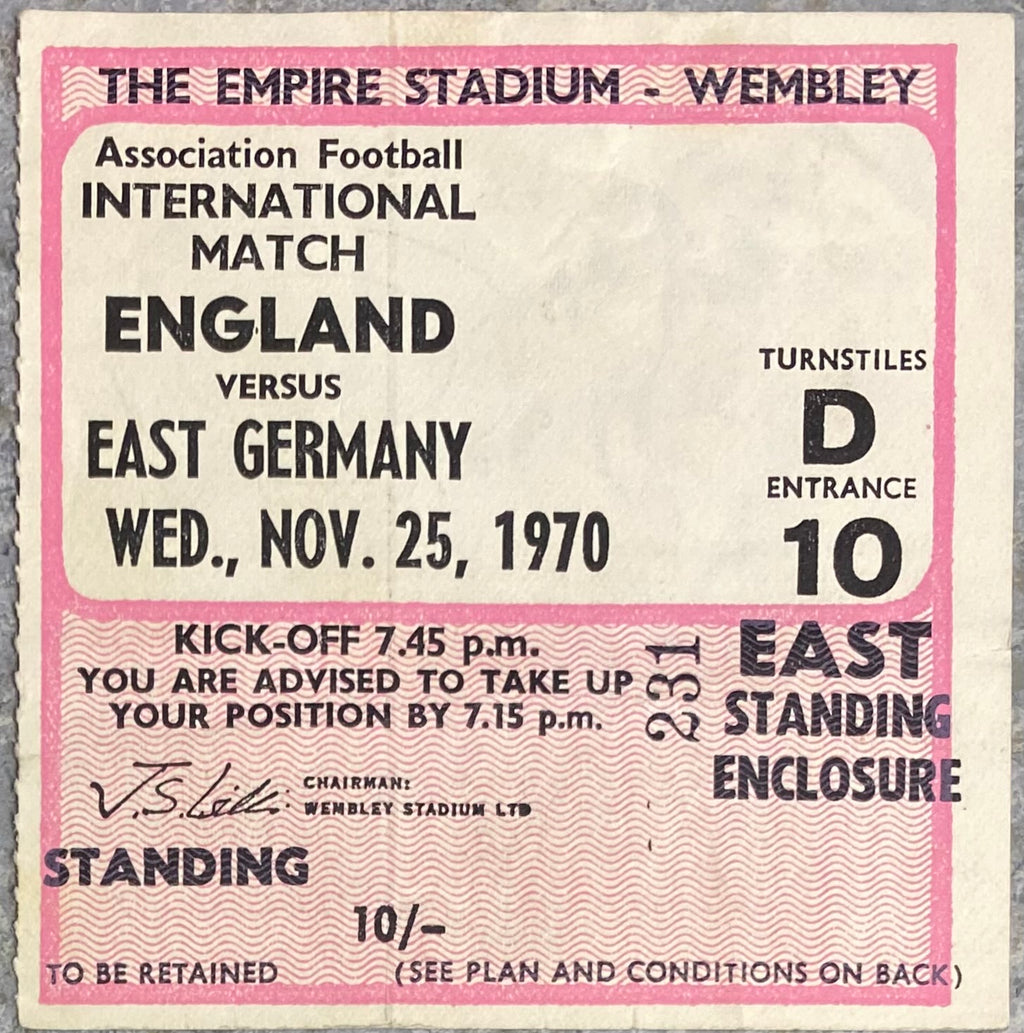 1970 ORIGINAL INTERNATIONAL TICKET ENGLAND V EAST GERMANY