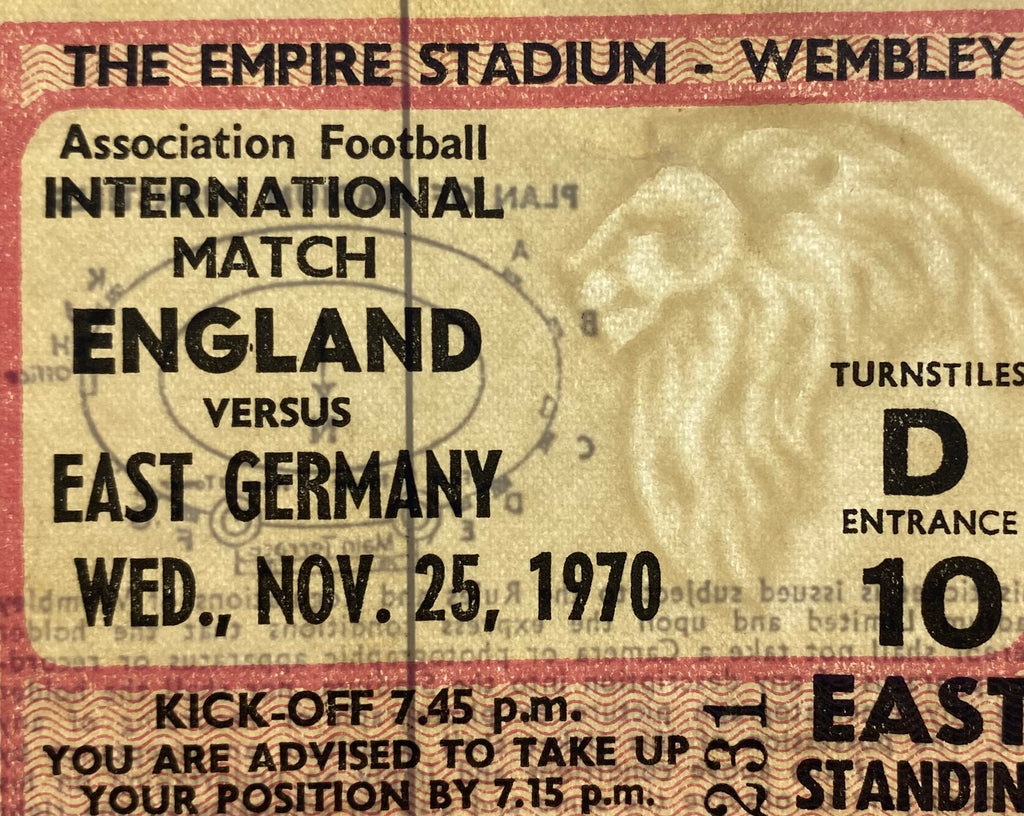 1970 ORIGINAL INTERNATIONAL TICKET ENGLAND V EAST GERMANY