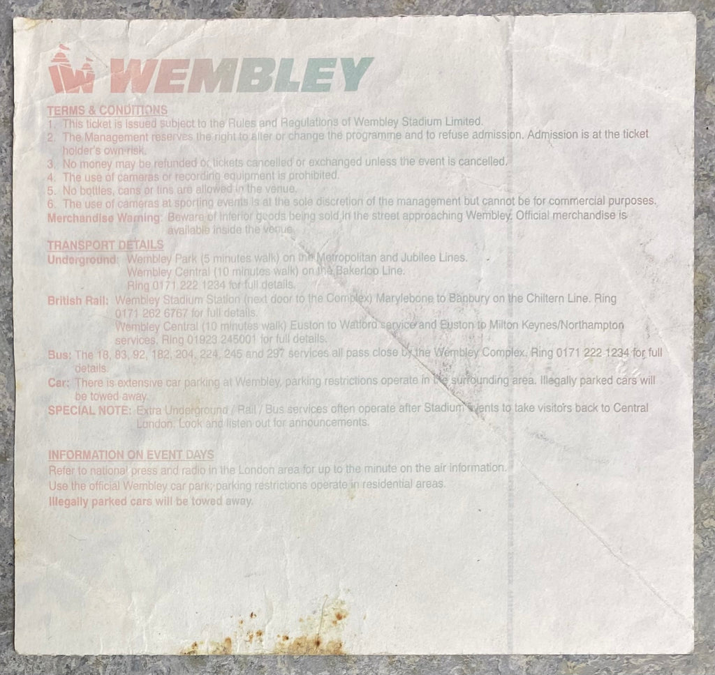 1995 ORIGINAL COCA COLA CUP FINAL TICKET LIVERPOOL V BOLTON WANDERERS