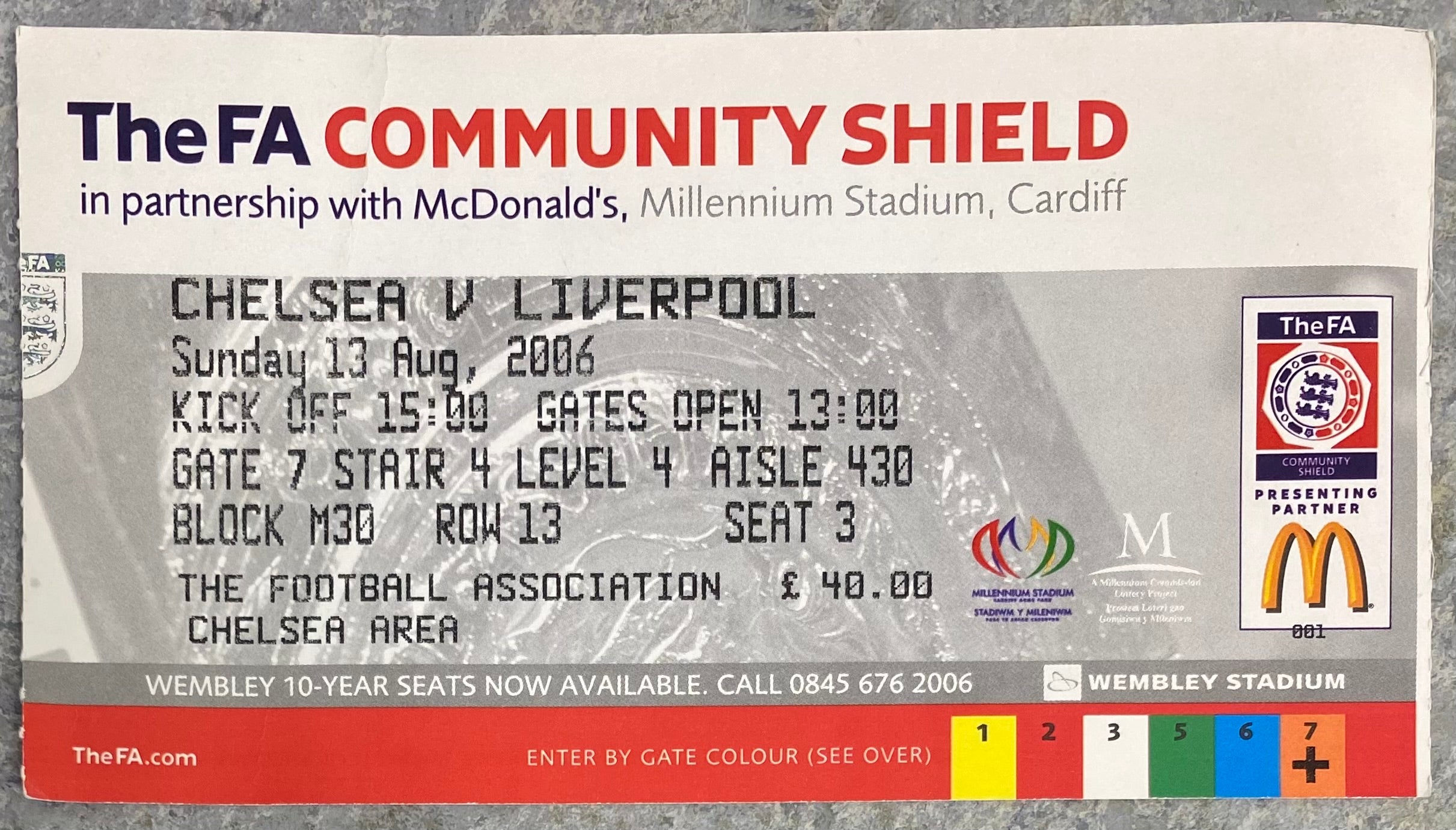2006 ORIGINAL COMMUNITY SHIELD TICKET LIVERPOOL V CHELSEA