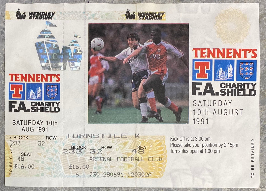 1991 ORIGINAL CHARITY SHIELD UNUSED TICKET ARSENAL V TOTTENHAM HOTSPUR