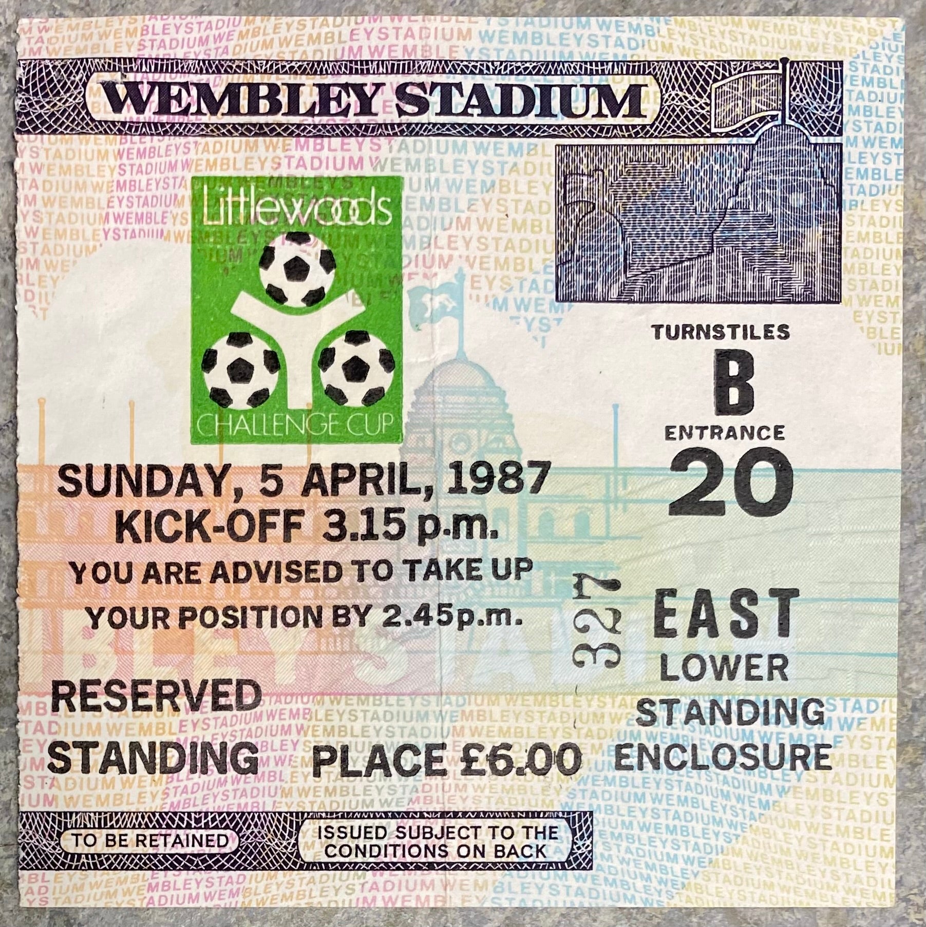 1987 ORIGINAL LITTLEWOODS CUP FINAL TICKET LIVERPOOL V ARSENAL