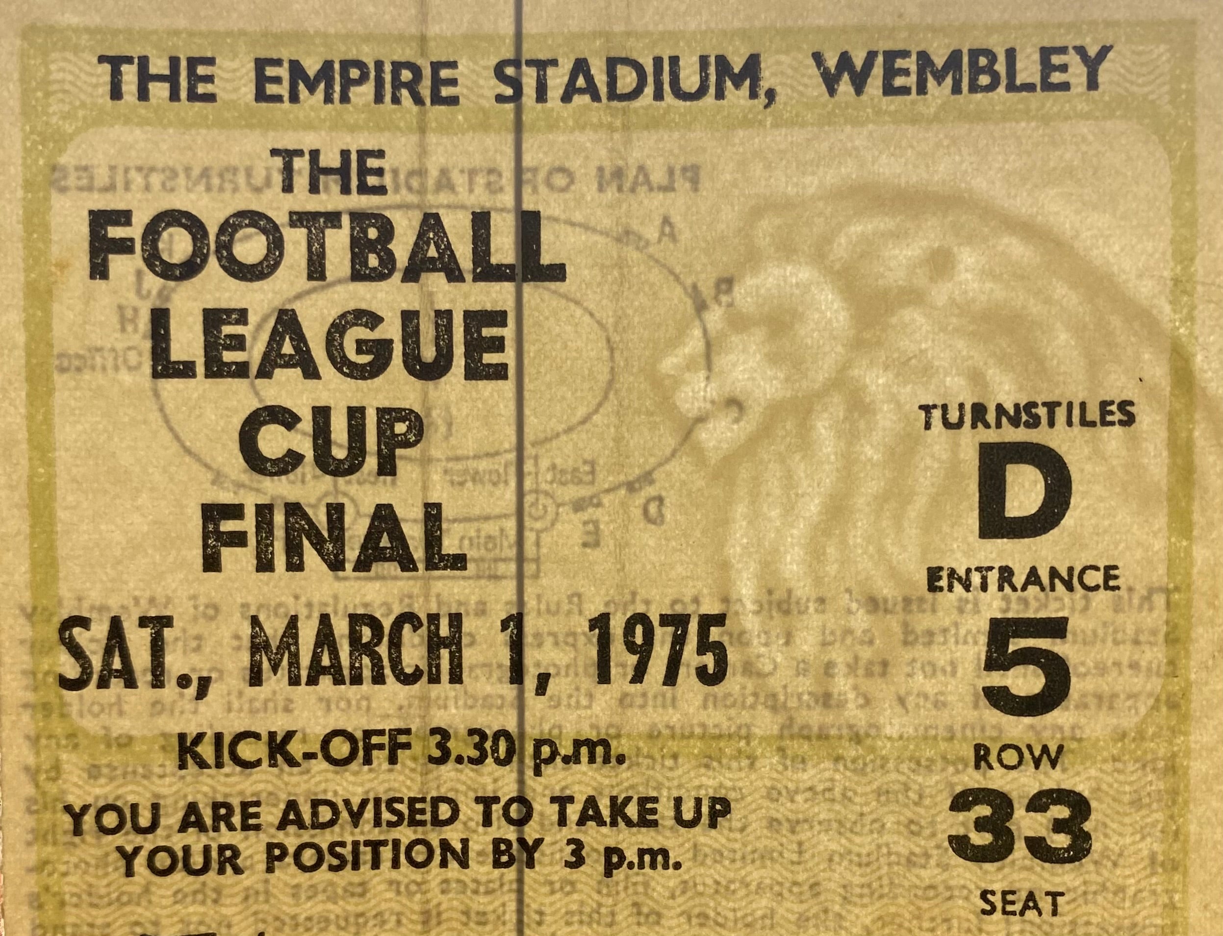 1975 ORIGINAL LEAGUE CUP FINAL TICKET ASTON VILLA V NORWICH CITY