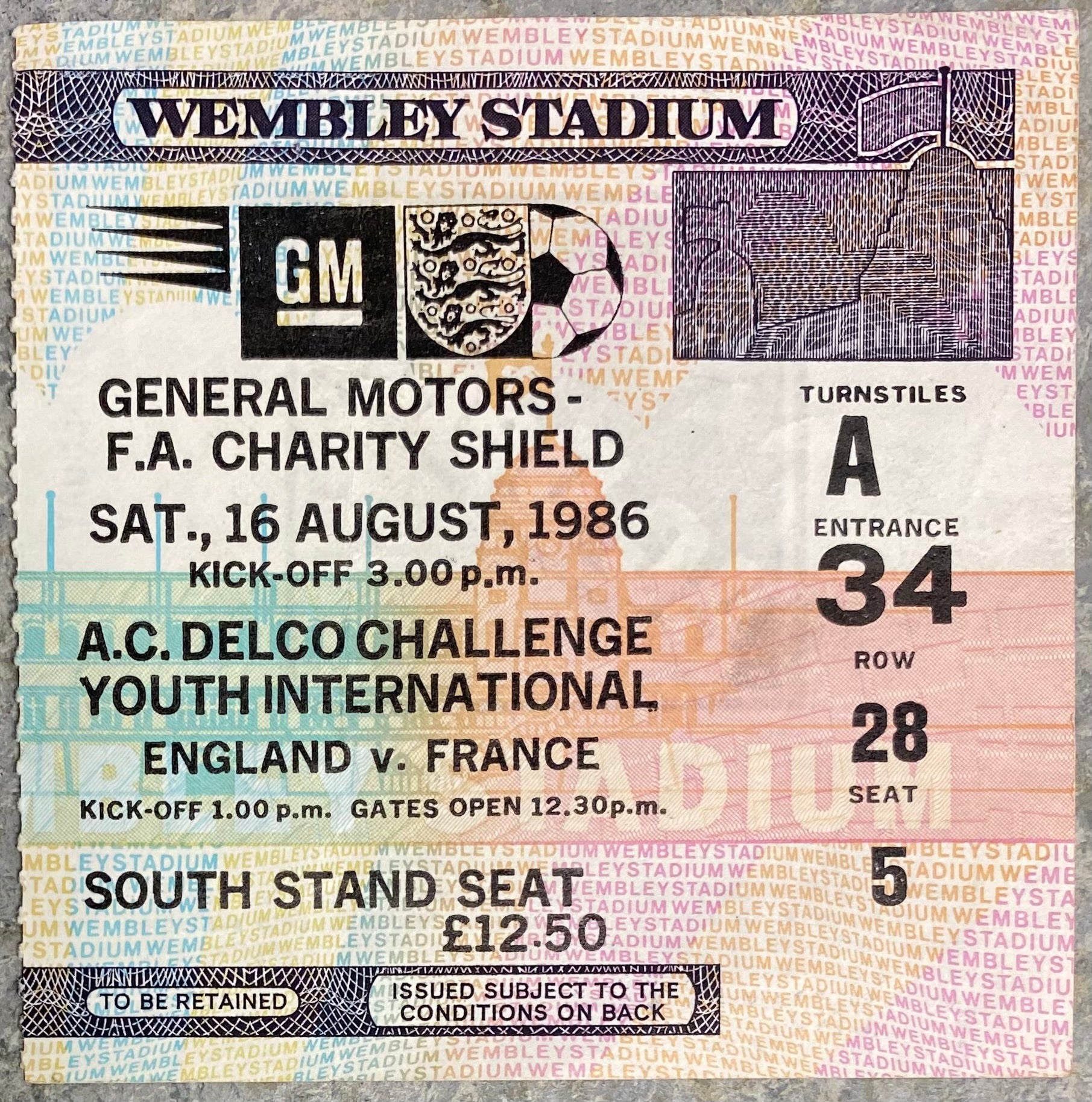 1986 ORIGINAL CHARITY SHIELD TICKET LIVERPOOL V EVERTON