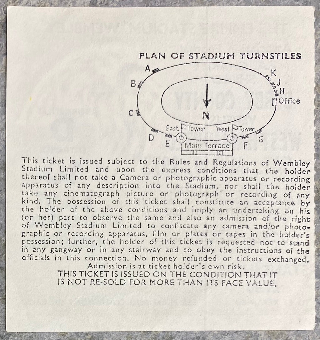 1975 ORIGINAL CHARITY SHIELD TICKET DERBY COUNTY V WEST HAM UNITED