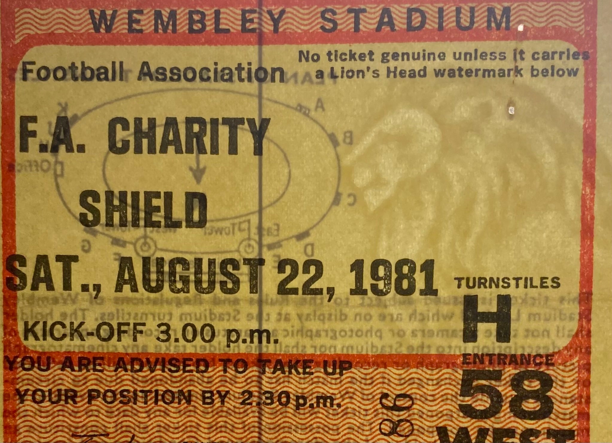 1981 ORIGINAL CHARITY SHIELD TICKET ASTON VILLA V TOTTENHAM HOTSPUR