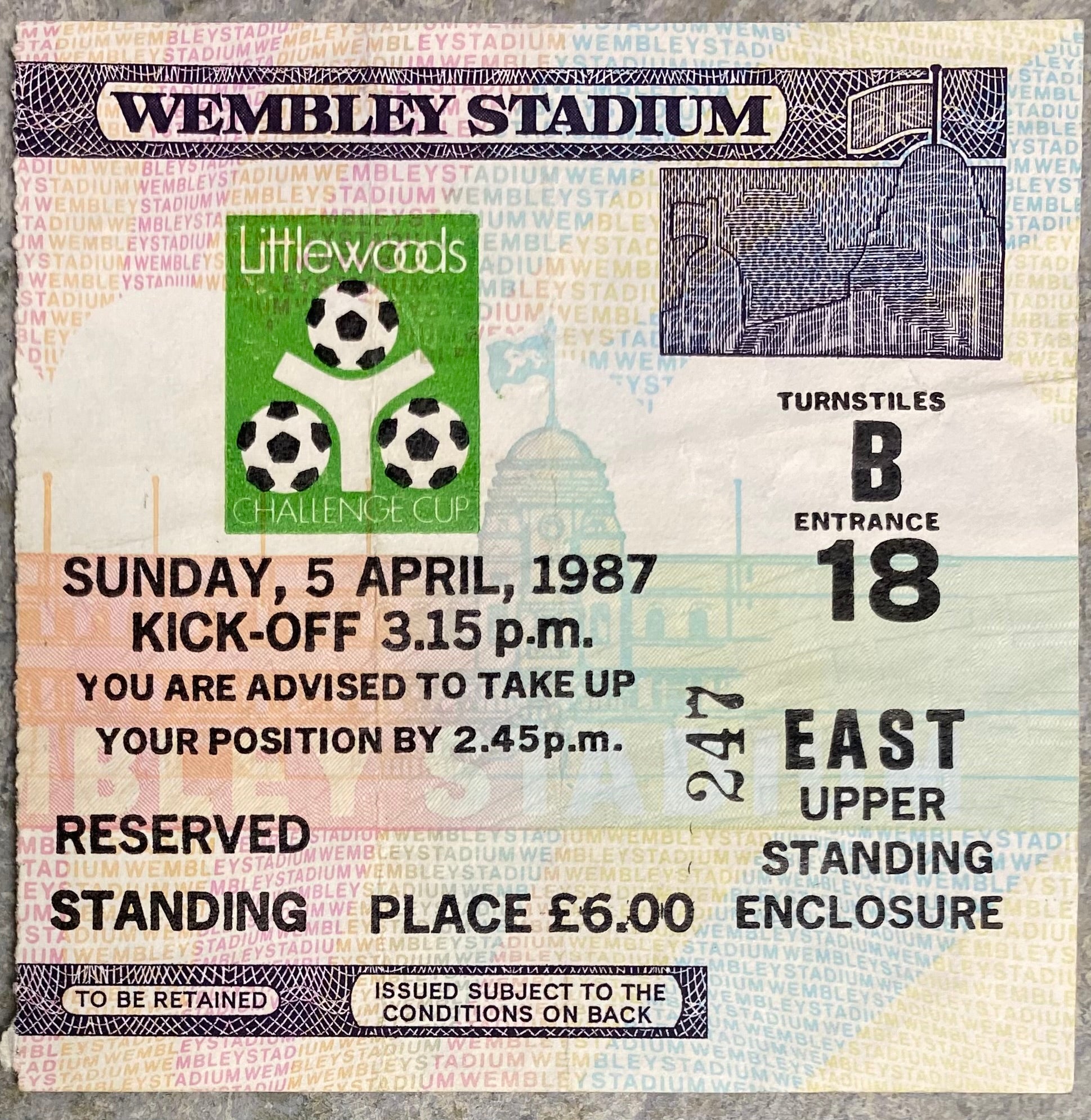 1987 ORIGINAL LITTLEWOODS CUP FINAL TICKET LIVERPOOL V ARSENAL