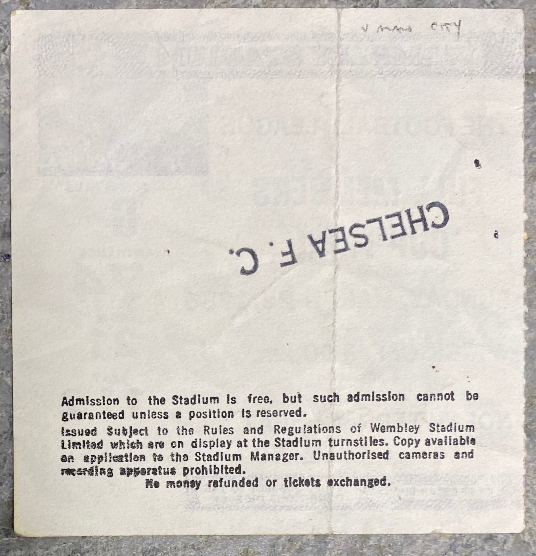 1986 ORIGINAL FULL MEMBERS CUP FINAL TICKET MANCHESTER CITY V CHELSEA