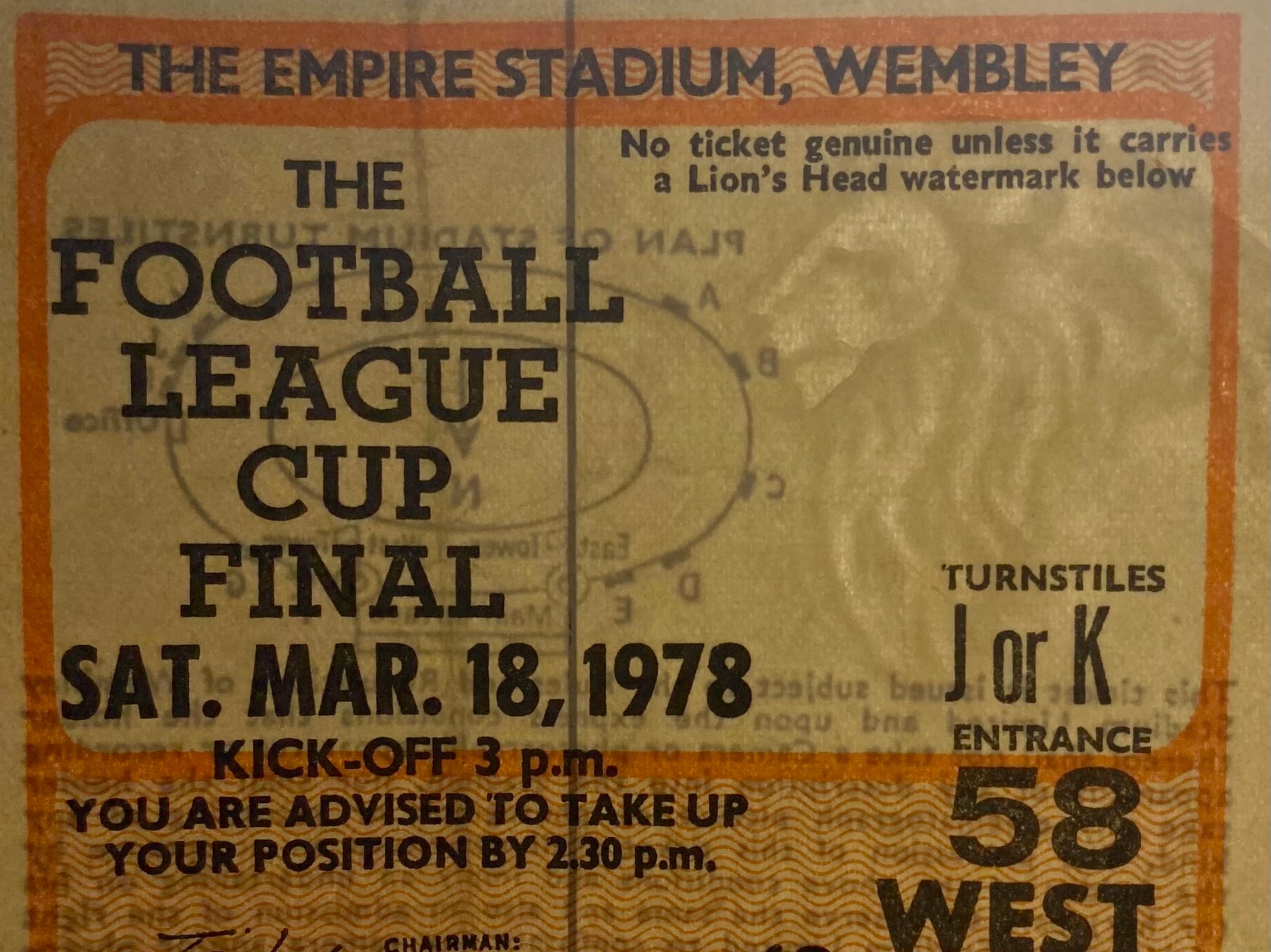 1978 ORIGINAL LEAGUE CUP FINAL TICKET LIVERPOOL V NOTTINGHAM FOREST