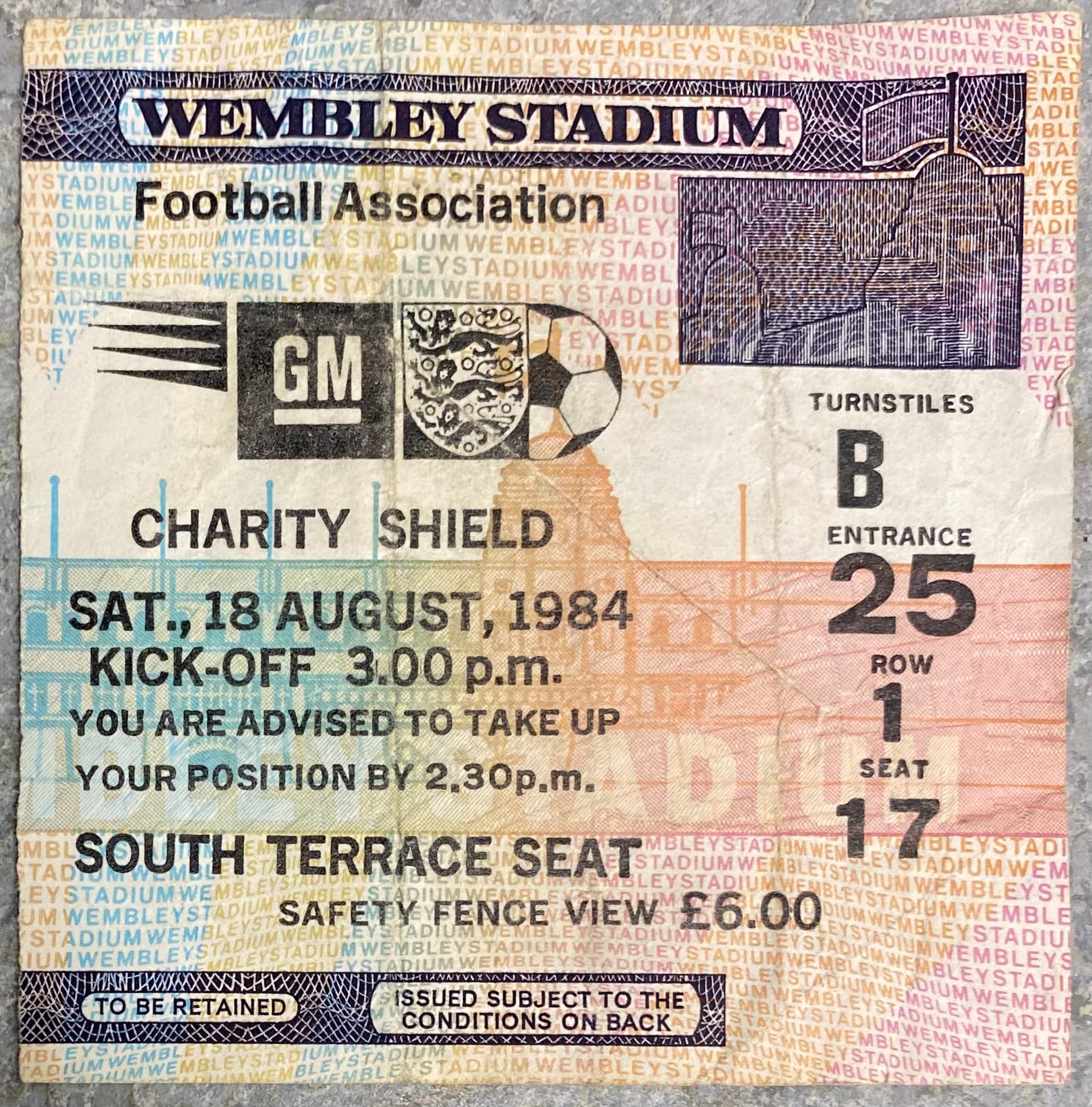 1984 ORIGINAL CHARITY SHIELD TICKET LIVERPOOL V EVERTON