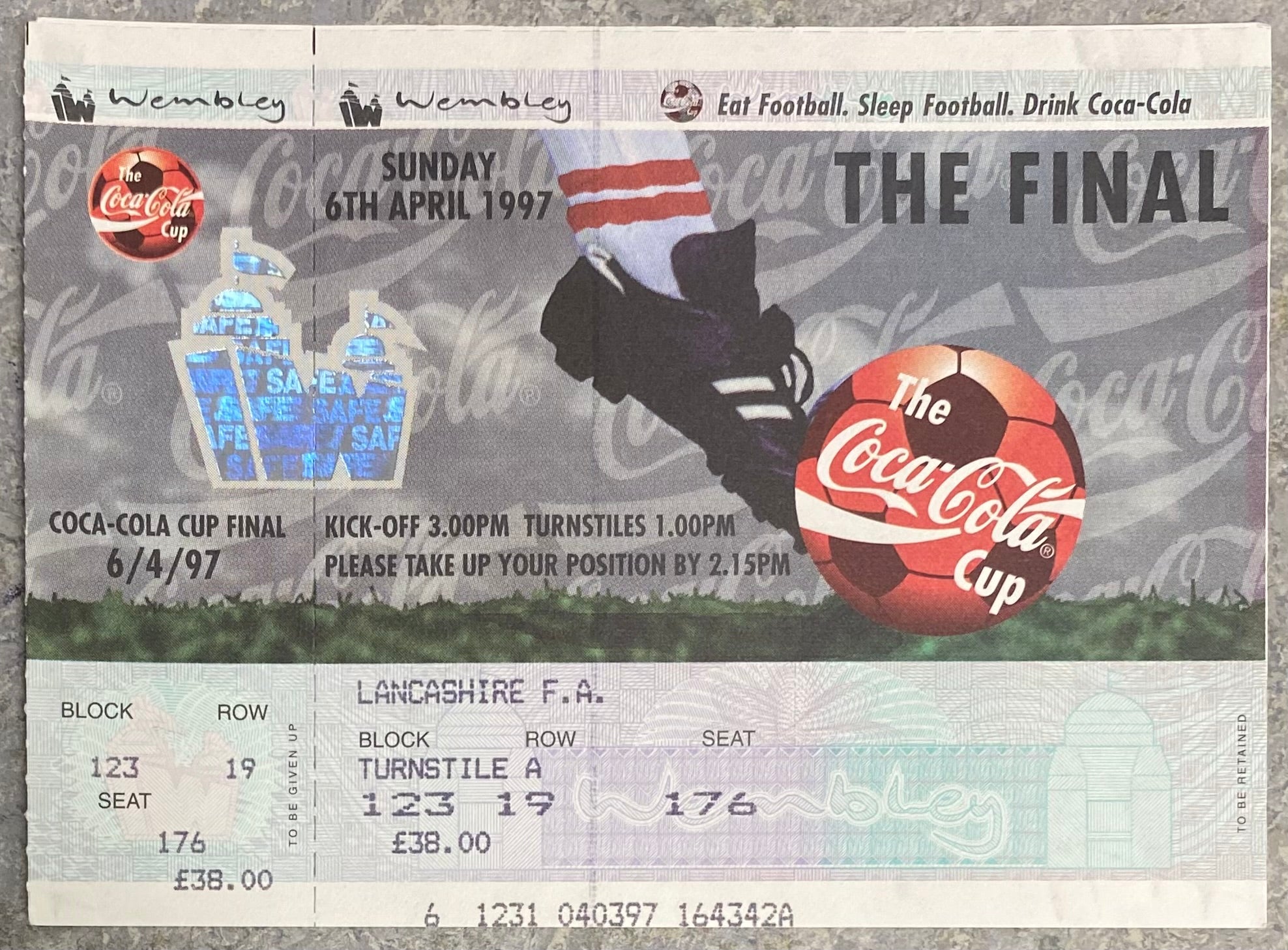 1997 ORIGINAL COCA COLA CUP FINAL UNUSED TICKET MIDDLESBROUGH V LEICESTER CITY