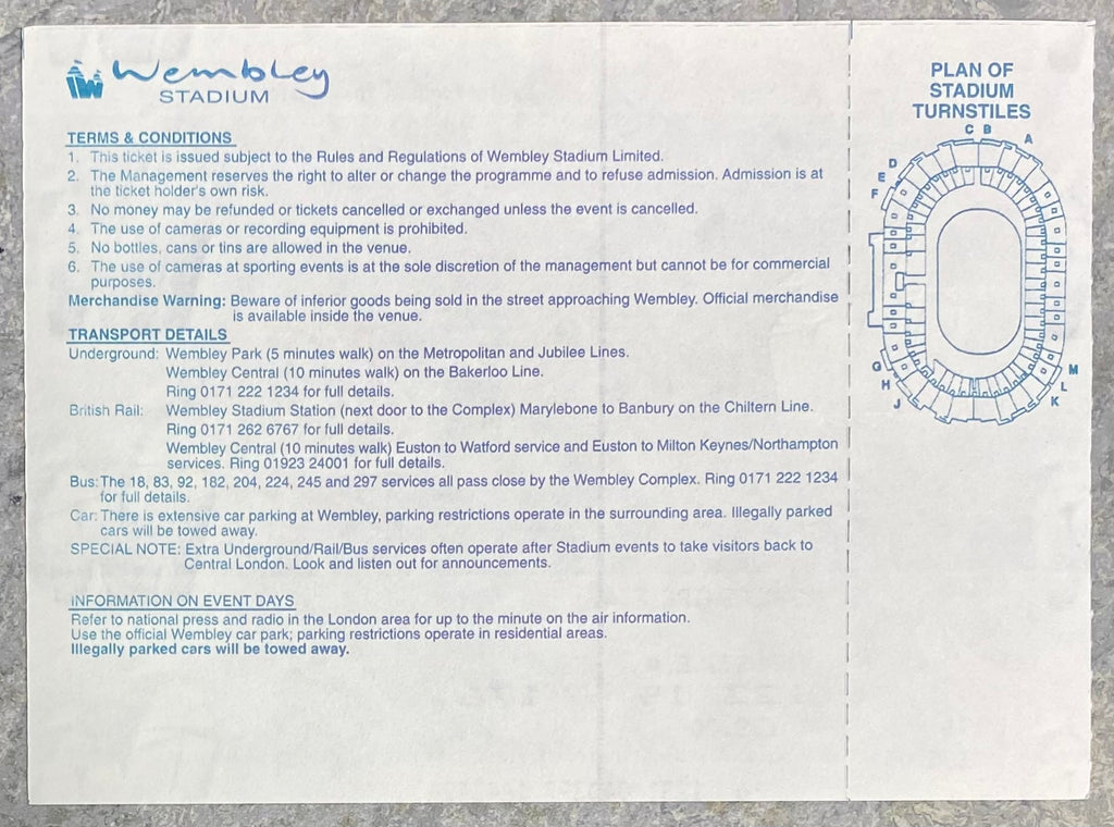1997 ORIGINAL COCA COLA CUP FINAL UNUSED TICKET MIDDLESBROUGH V LEICESTER CITY