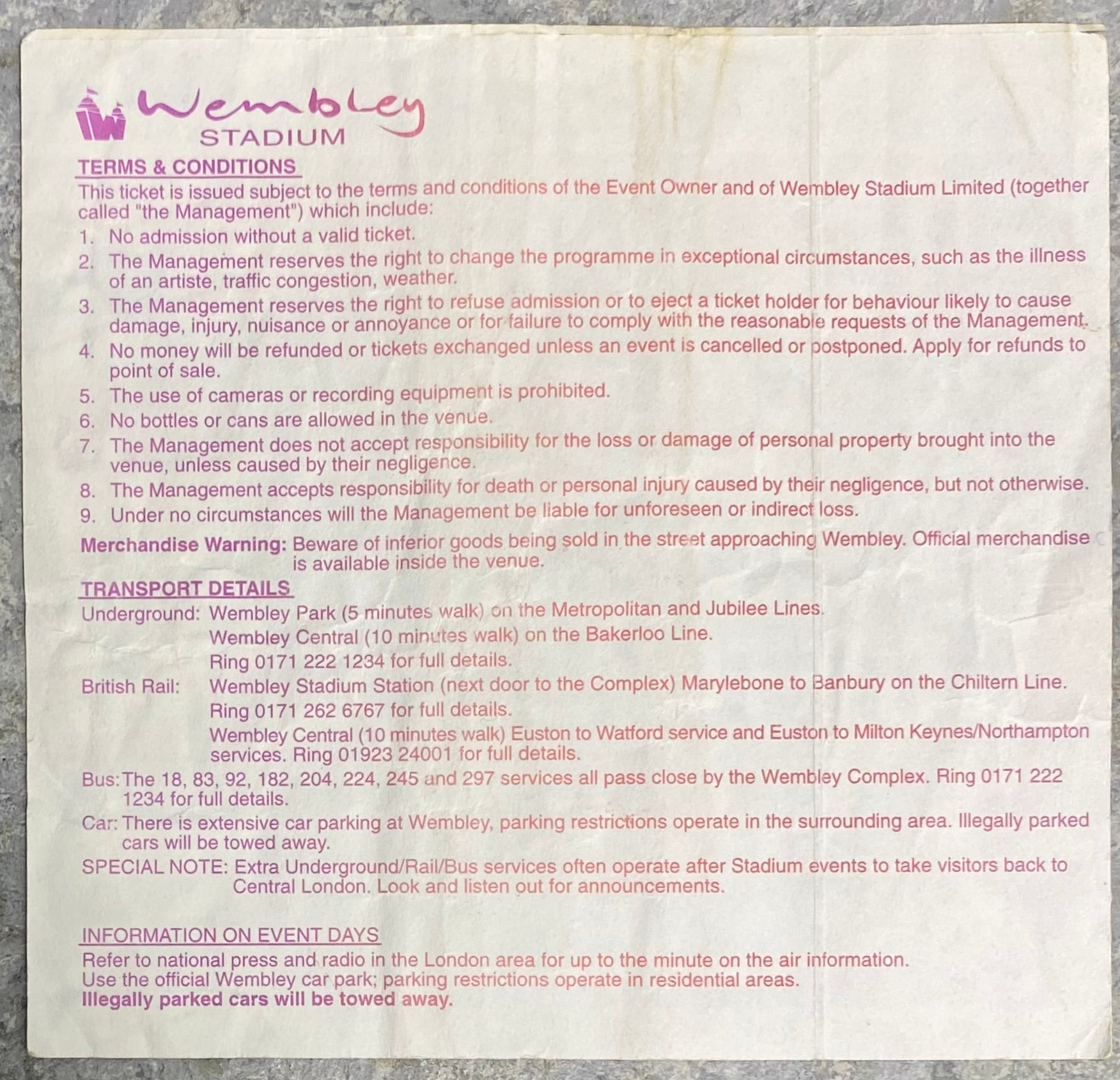 1998 ORIGINAL COCA COLA CUP FINAL TICKET CHELSEA V MIDDLESBROUGH