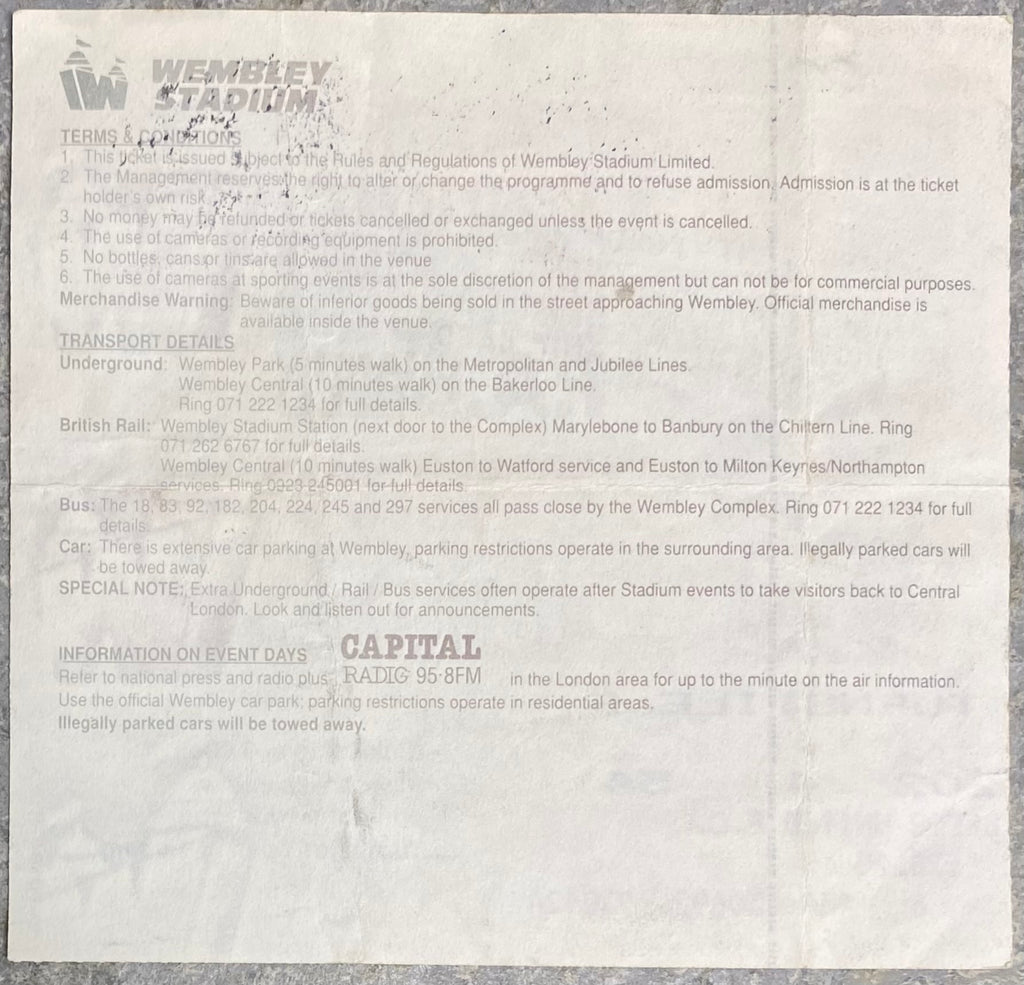 1992 ORIGINAL CHARITY SHIELD TICKET LIVERPOOL V LEEDS UNITED