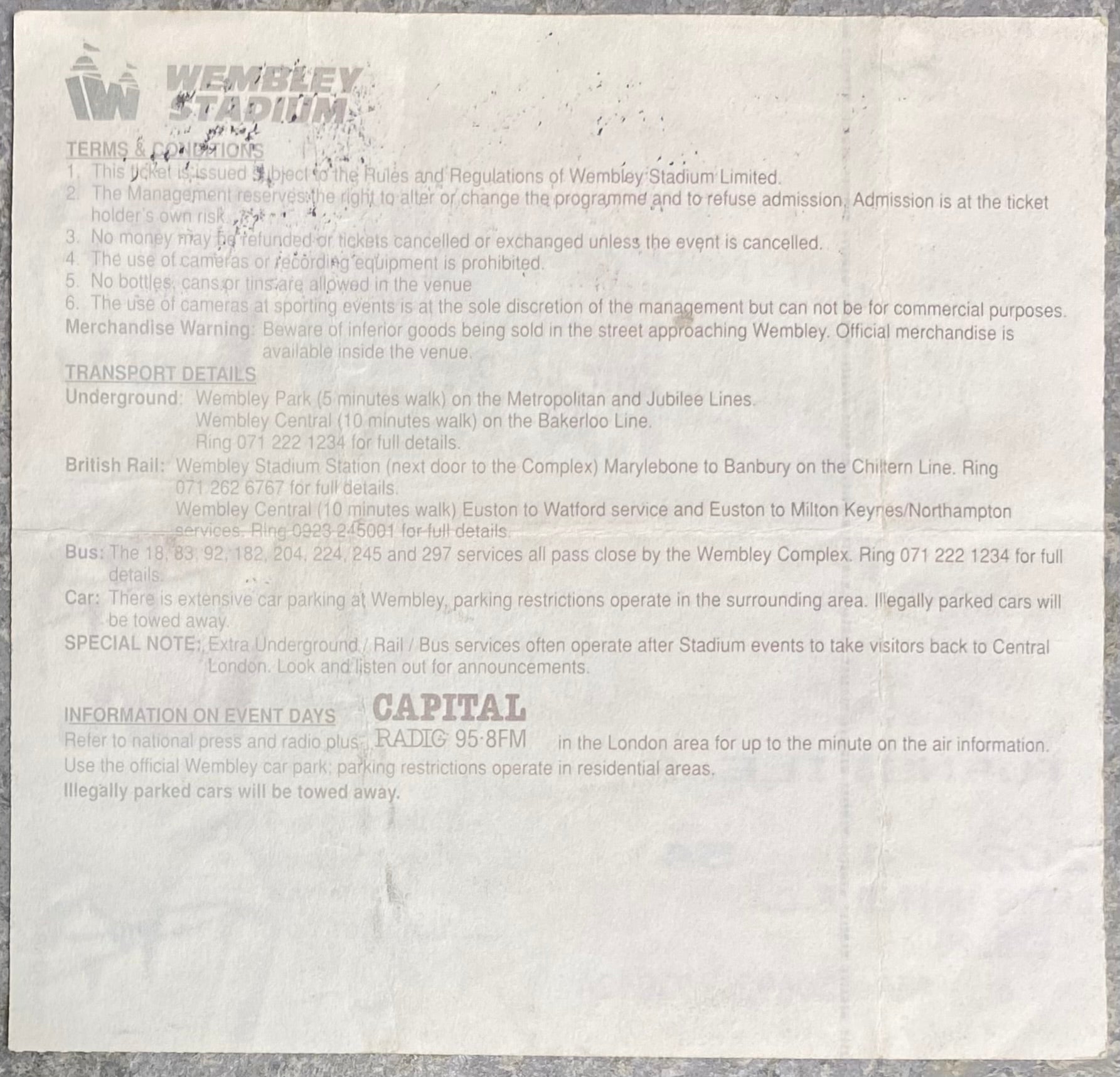 1992 ORIGINAL CHARITY SHIELD TICKET LIVERPOOL V LEEDS UNITED