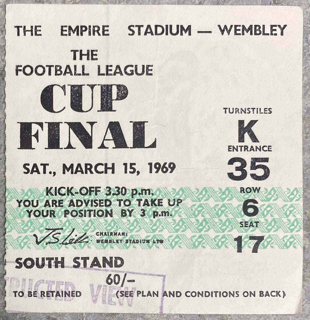 1969 ORIGINAL LEAGUE CUP FINAL TICKET SWINDON TOWN V ARSENAL
