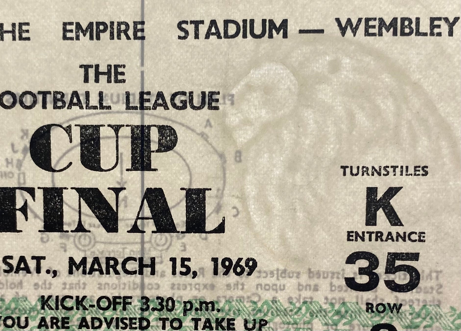 1969 ORIGINAL LEAGUE CUP FINAL TICKET SWINDON TOWN V ARSENAL