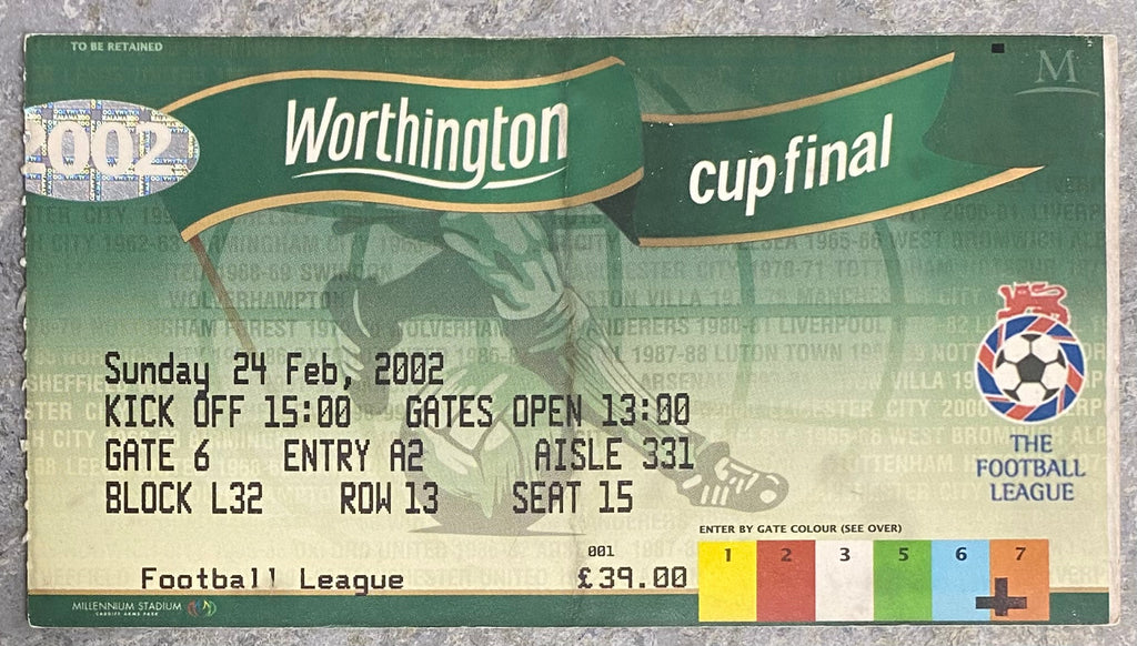 2002 ORIGINAL WORTHINGTON CUP FINAL TICKET BLACKBURN ROVERS V TOTTENHAM HOTSPUR @ CARDIFF