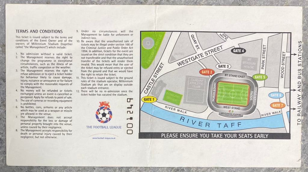 2002 ORIGINAL WORTHINGTON CUP FINAL TICKET BLACKBURN ROVERS V TOTTENHAM HOTSPUR @ CARDIFF