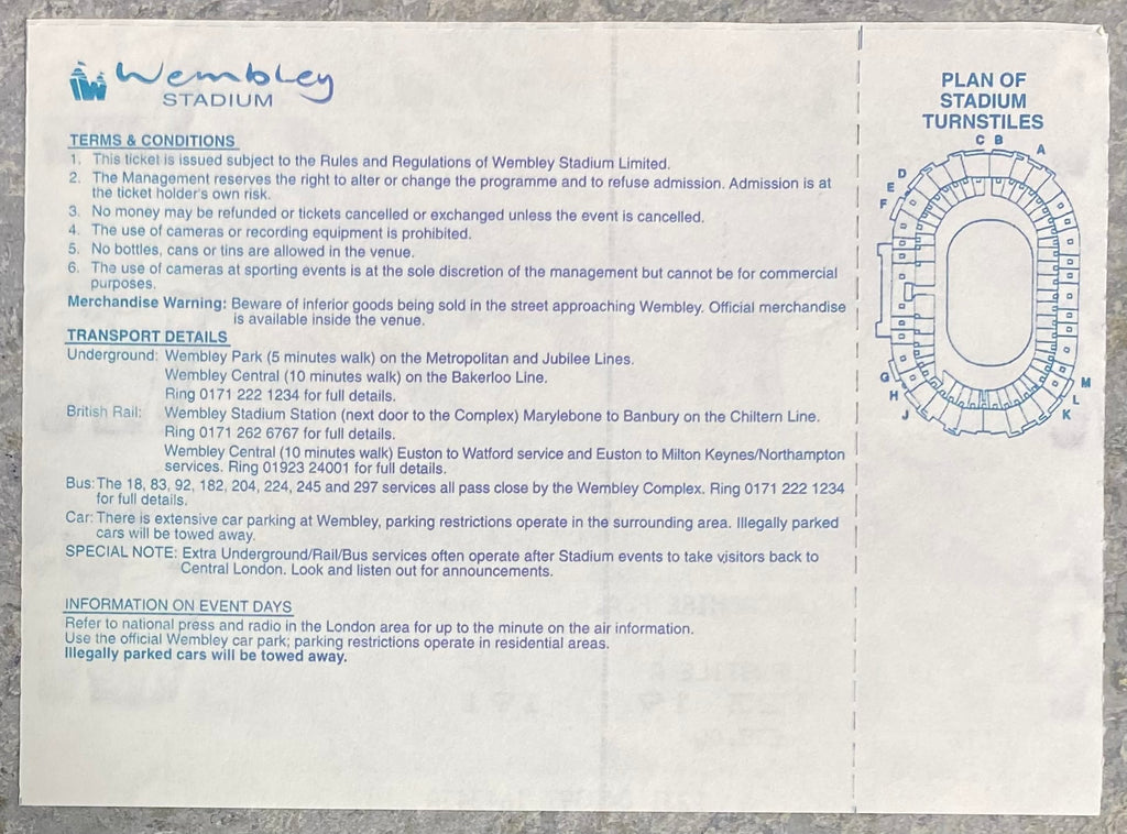 1997 ORIGINAL COCA COLA CUP FINAL UNUSED TICKET MIDDLESBROUGH V LEICESTER CITY