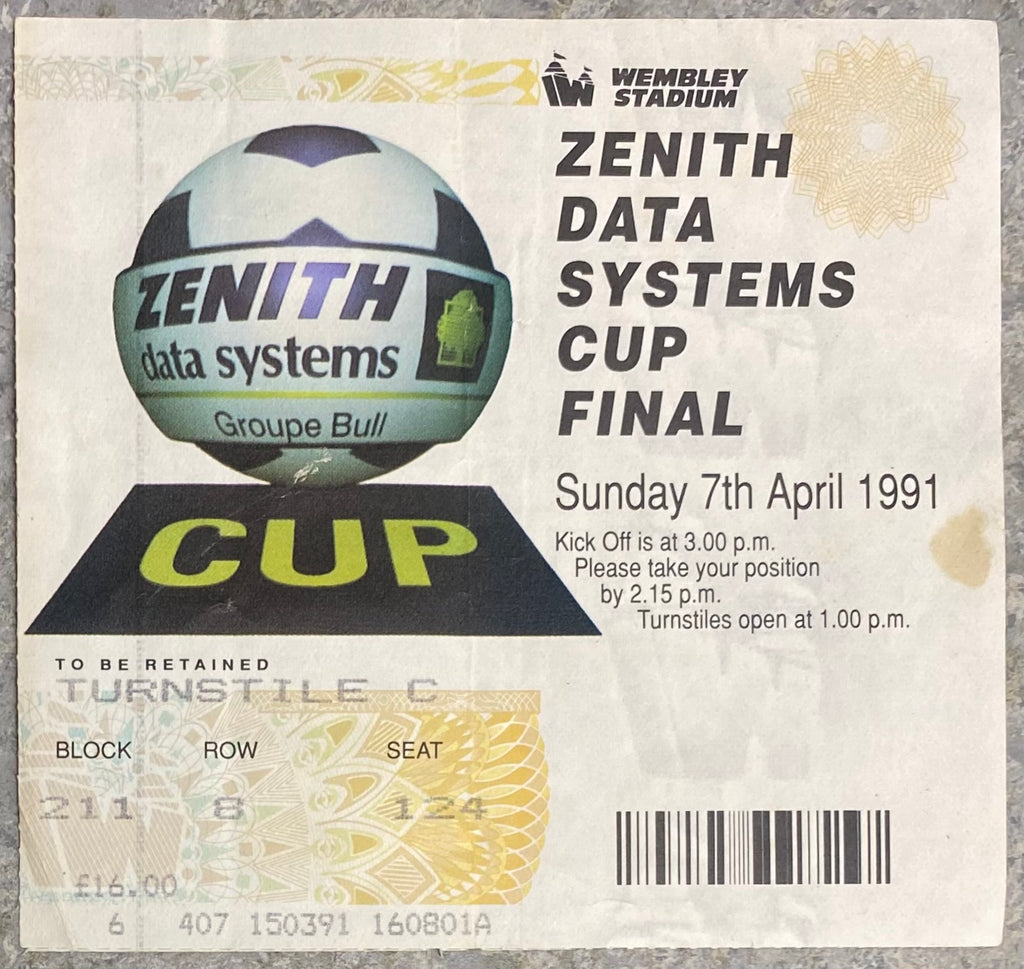 1991 ORIGINAL ZENITH DATA SYSTEMS CUP FINAL TICKET EVERTON V CRYSTAL PALACE