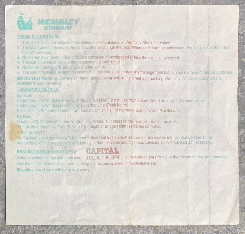1991 ORIGINAL ZENITH DATA SYSTEMS CUP FINAL TICKET EVERTON V CRYSTAL PALACE