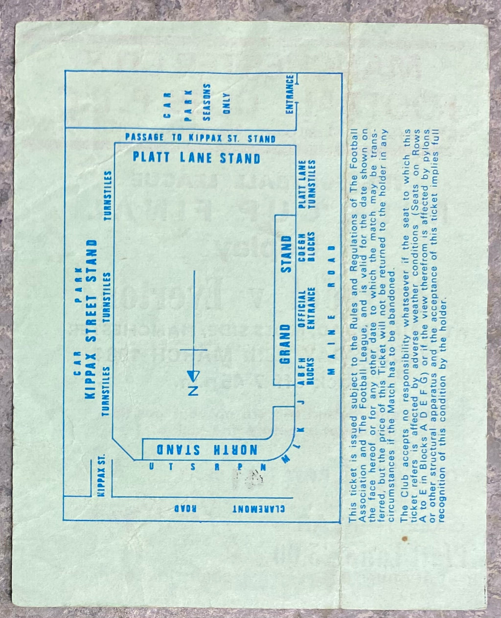 1984 ORIGINAL MILK CUP FINAL REPLAY TICKET LIVERPOOL V EVERTON @ MAINE ROAD