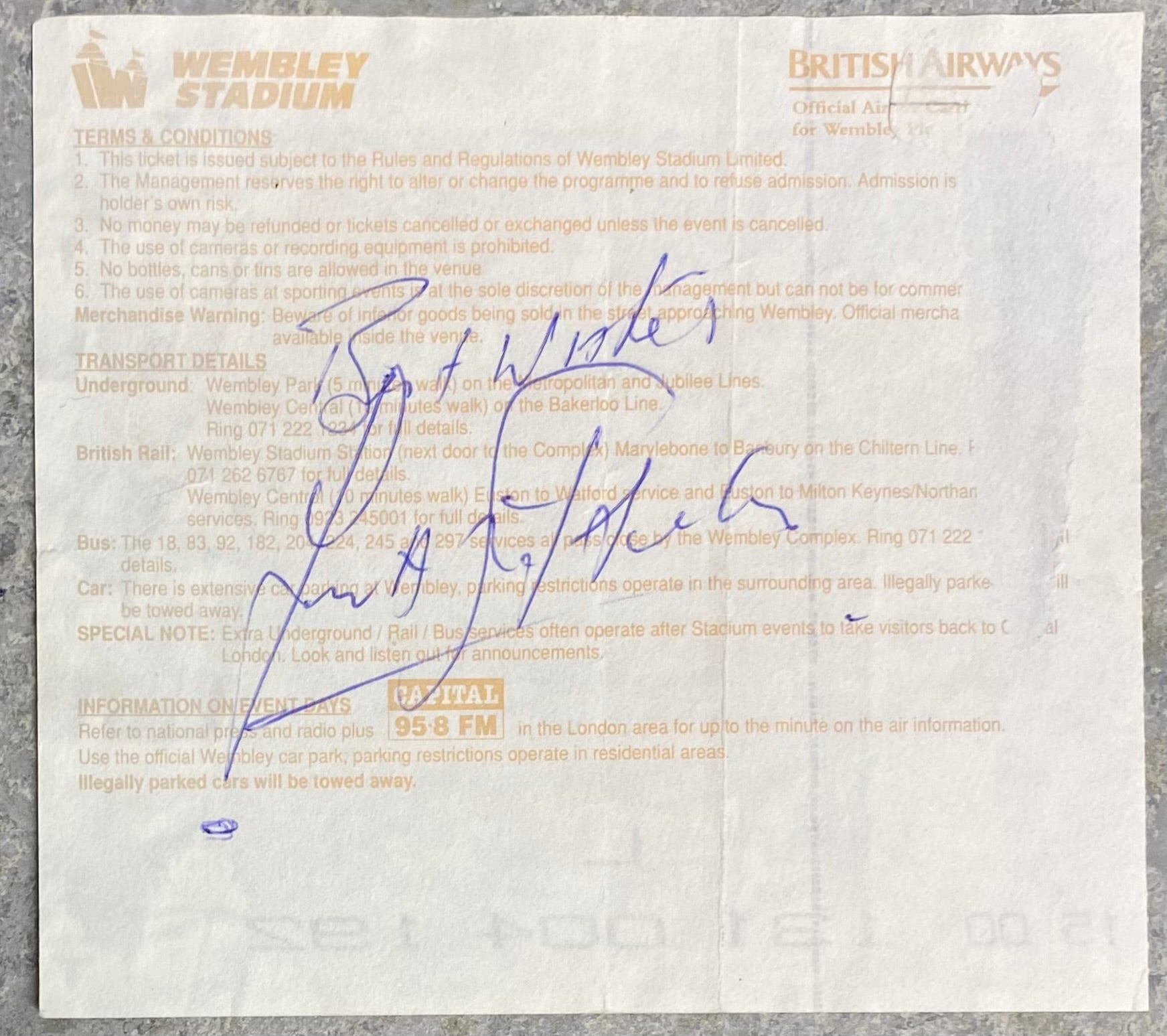 1993 ORIGINAL COCA COLA CUP FINAL TICKET ARSENAL V SHEFFIELD WEDNESDAY