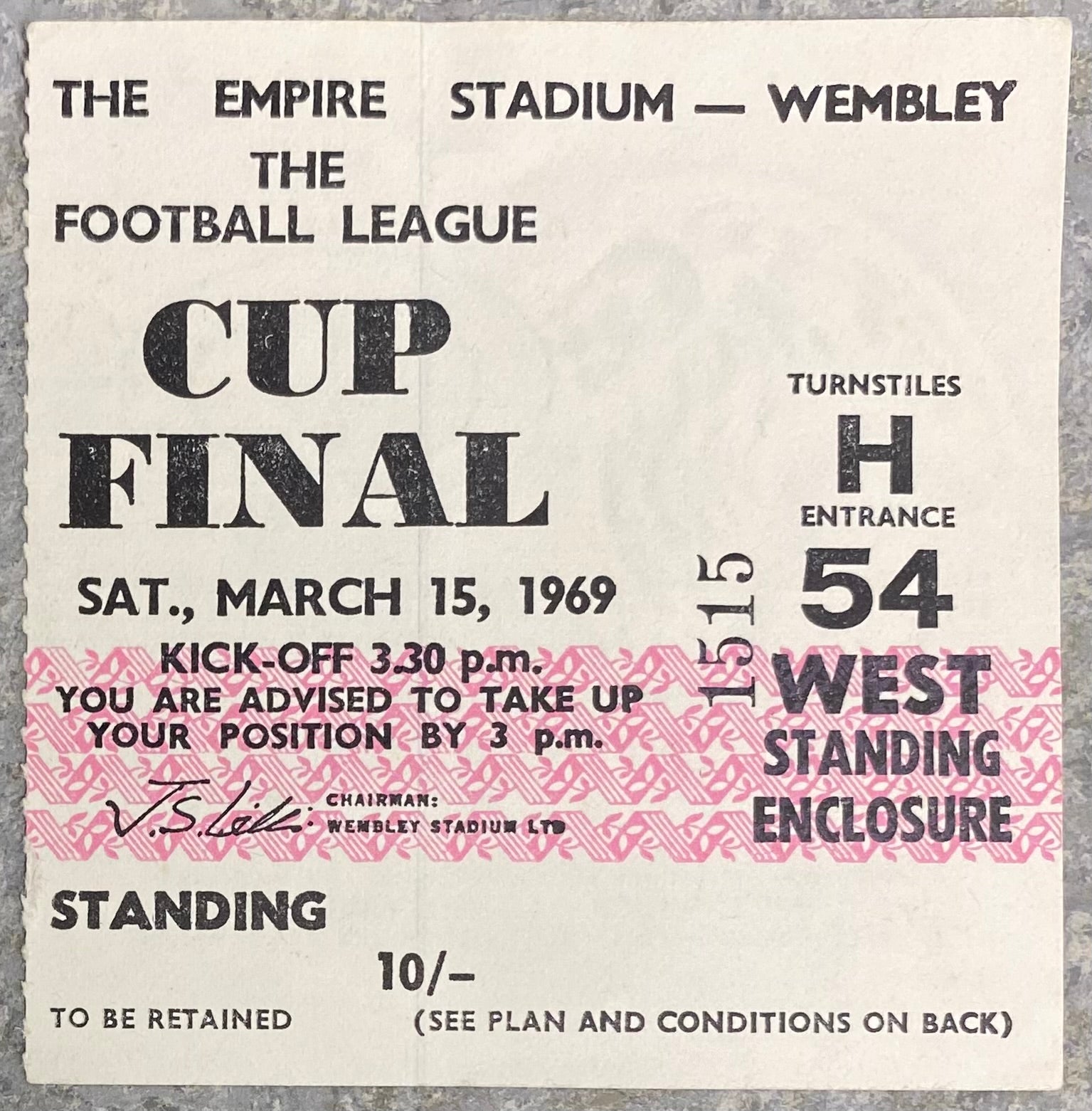 1969 ORIGINAL LEAGUE CUP FINAL TICKET SWINDON TOWN V ARSENAL