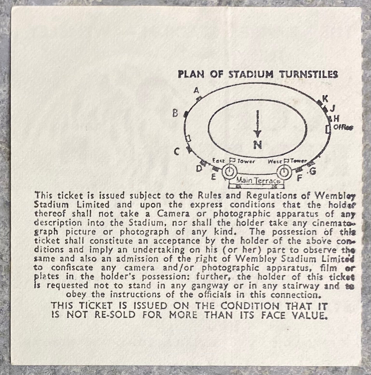 1969 ORIGINAL LEAGUE CUP FINAL TICKET SWINDON TOWN V ARSENAL