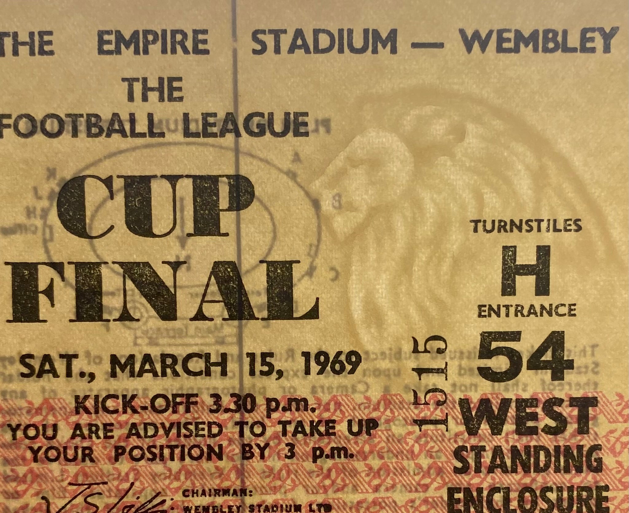 1969 ORIGINAL LEAGUE CUP FINAL TICKET SWINDON TOWN V ARSENAL