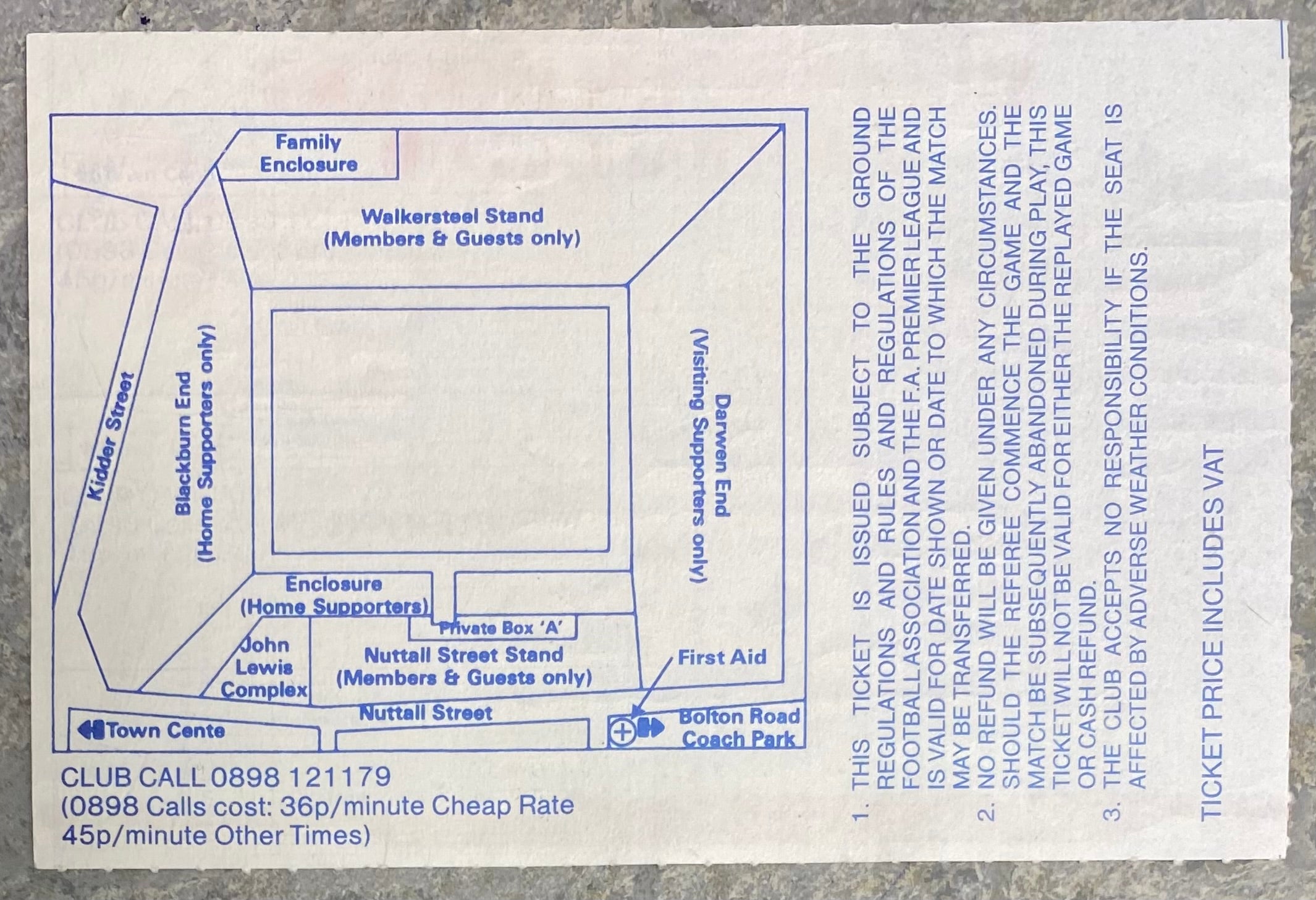 1992/93 ORIGINAL PREMIER LEAGUE TICKET BLACKBURN ROVERS V ARSENAL