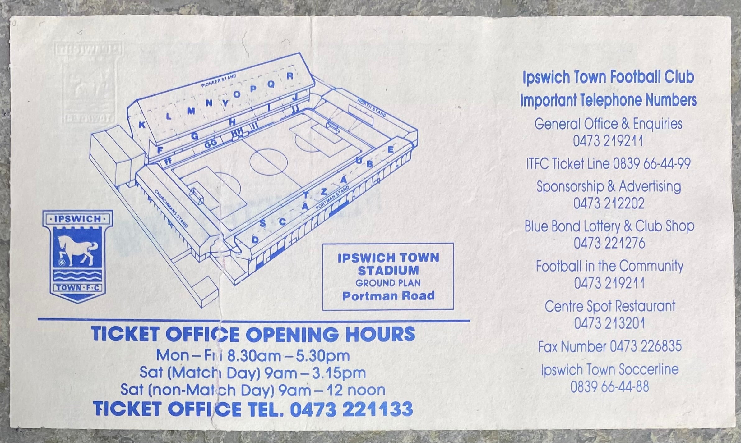 1992/93  ORIGINAL FA CUP 6TH ROUND TICKET IPSWICH TOWN V ARSENAL