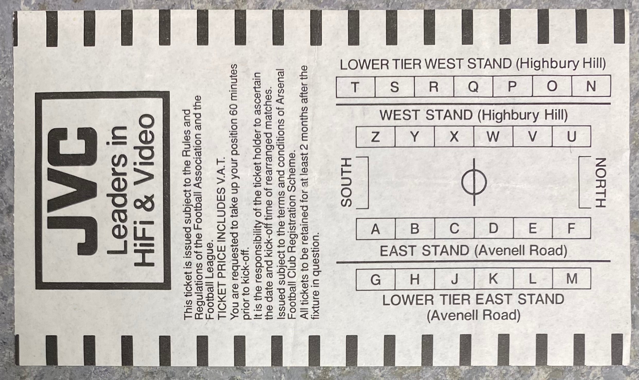 1992/93  ORIGINAL COCA COLA SEMI FINAL 2ND LEG TICKET ARSENAL V CRYSTAL PALACE