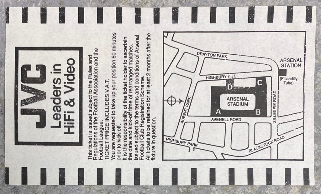 1992/93  ORIGINAL COCA COLA 3RD ROUND REPLAY TICKET ARSENAL V DERBY COUNTY