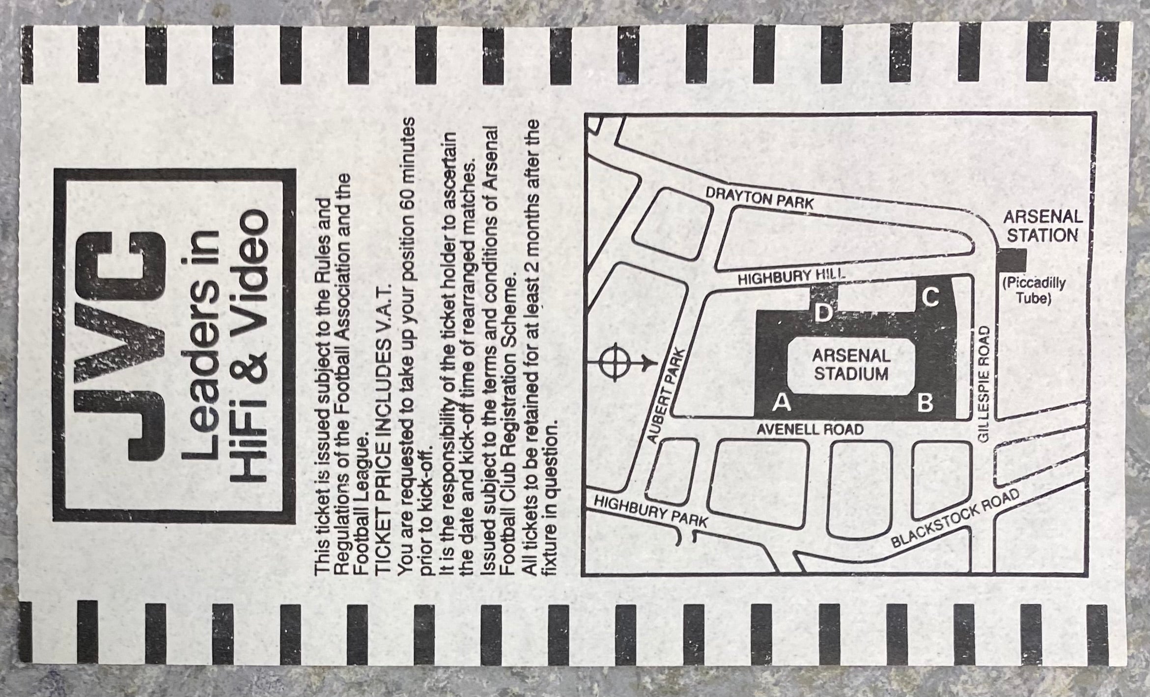 1992/93  ORIGINAL COCA COLA 3RD ROUND REPLAY TICKET ARSENAL V DERBY COUNTY