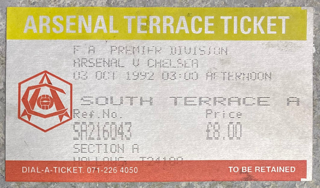 1992/93  ORIGINAL PREMIER LEAGUE TICKET ARSENAL V CHELSEA