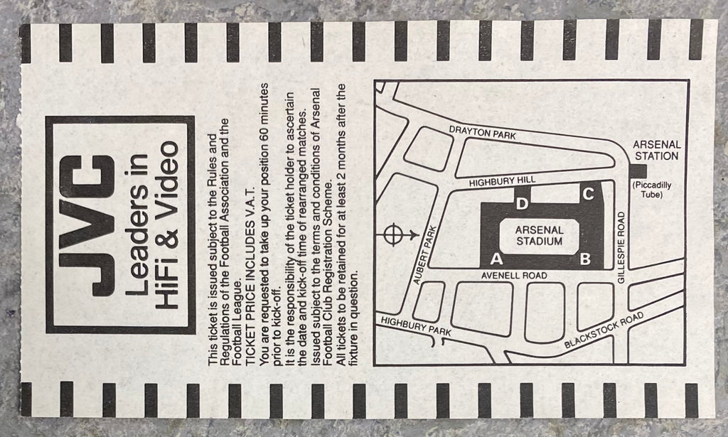 1992/93  ORIGINAL PREMIER LEAGUE TICKET ARSENAL V CHELSEA
