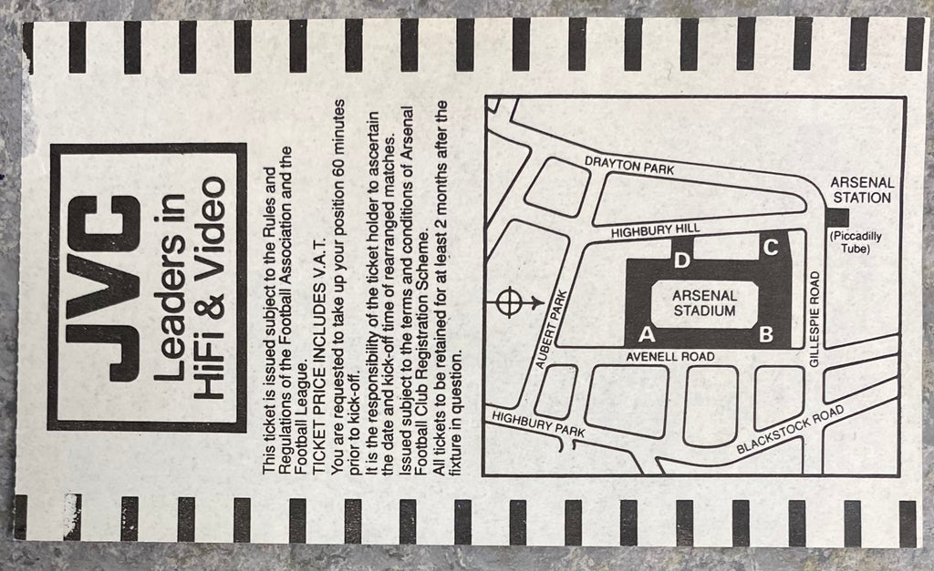 1992/93  ORIGINAL PREMIER LEAGUE TICKET ARSENAL V EVERTON