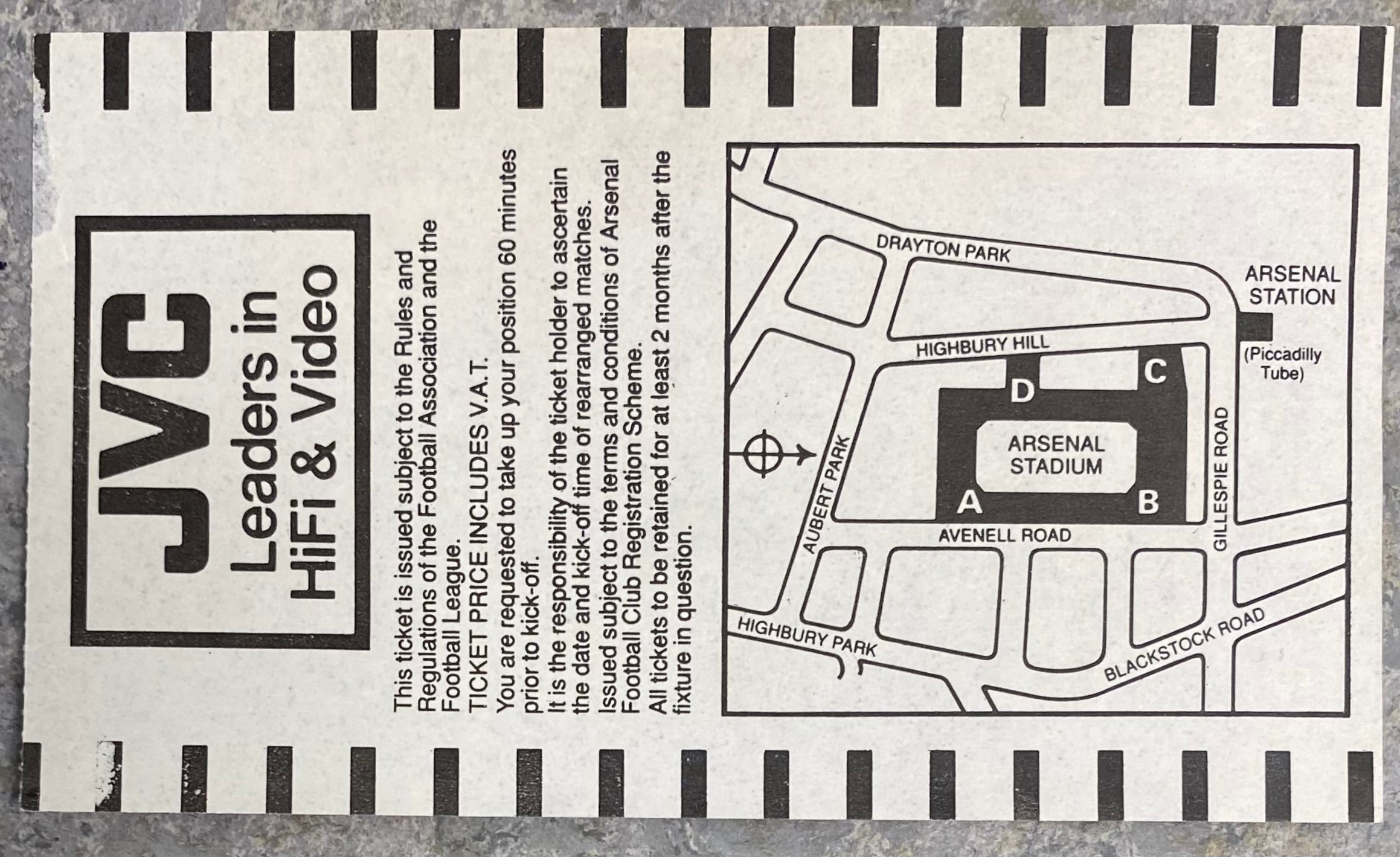 1992/93  ORIGINAL PREMIER LEAGUE TICKET ARSENAL V EVERTON