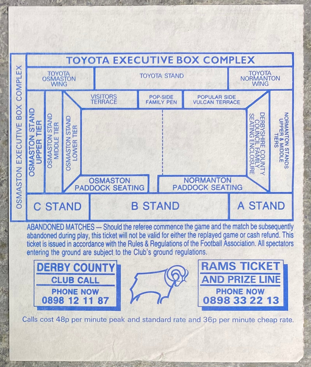 1992/93  ORIGINAL COCA COLA 3RD ROUND TICKET DERBY COUNTY V ARSENAL