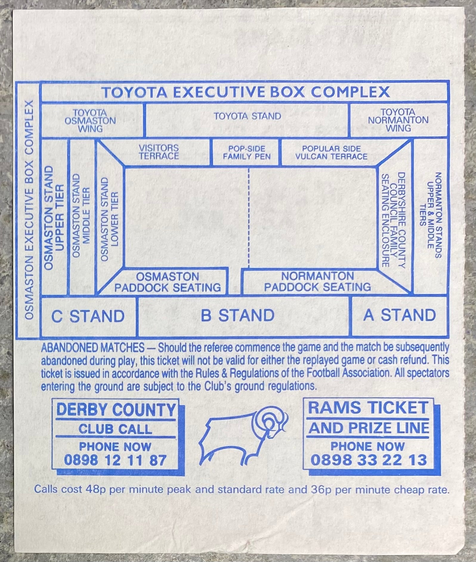 1992/93  ORIGINAL COCA COLA 3RD ROUND TICKET DERBY COUNTY V ARSENAL