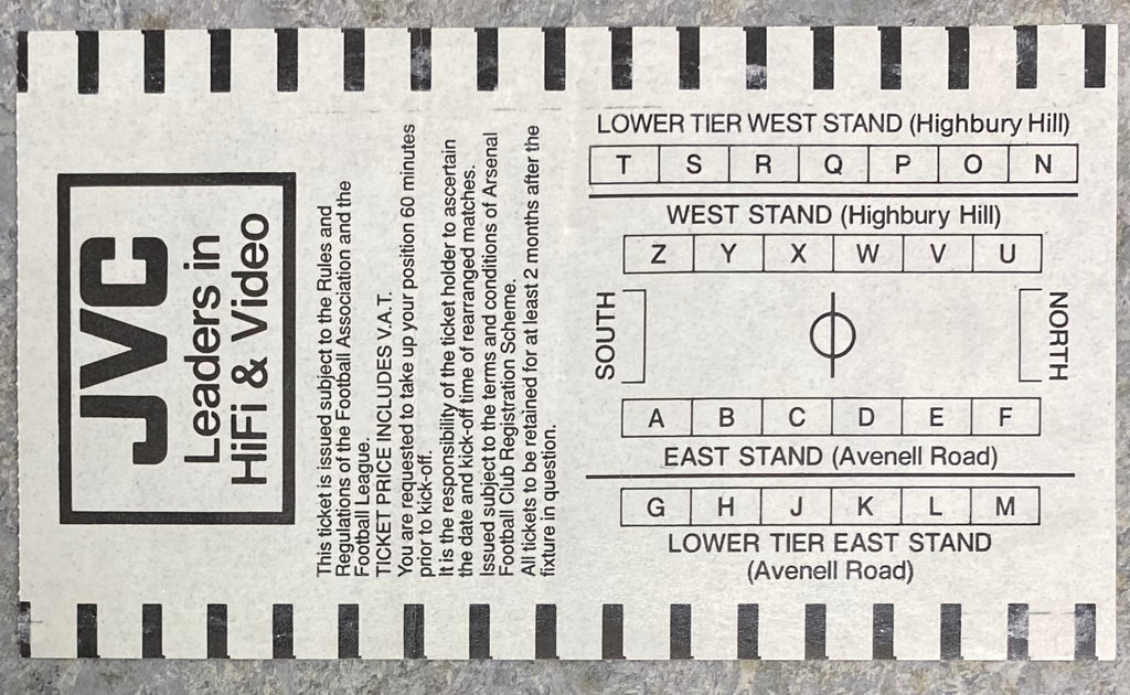 1992/93  ORIGINAL PREMIER LEAGUE TICKET ARSENAL V LIVERPOOL
